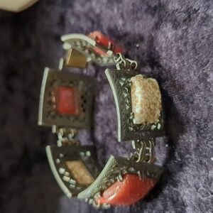 Unmarked Vintage Silver Tone Stone Boho Bracelet